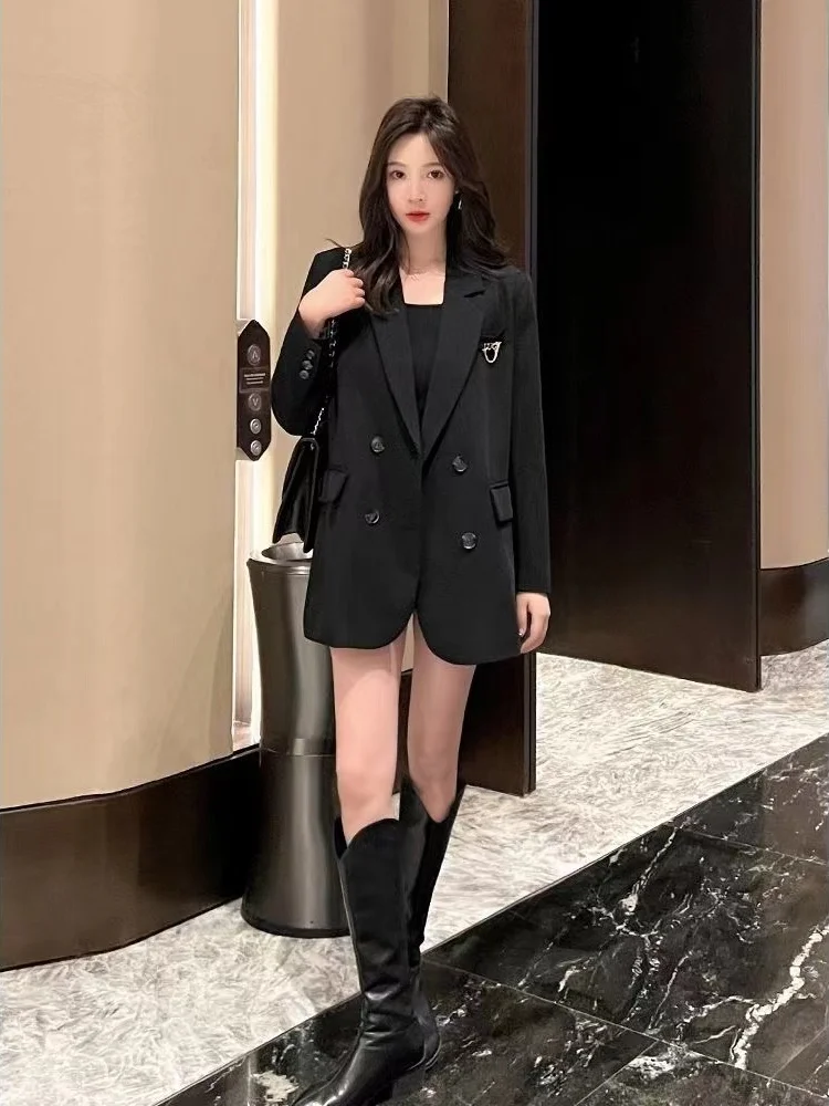 plus Size British Style Suit Jacket Loose Fit Professional Slimming Top for Early Autumn High Waist Stereo Cutting Polyester ...