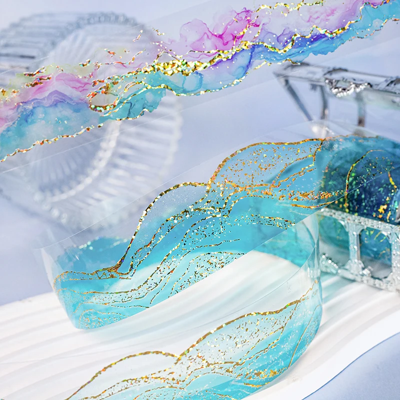 35mm * 2m Color Paradise Series Watercolor Dyeing Laser Gold PET Stickers Creative Collage DIY Diary Scrapbook Aesthetic Sticker