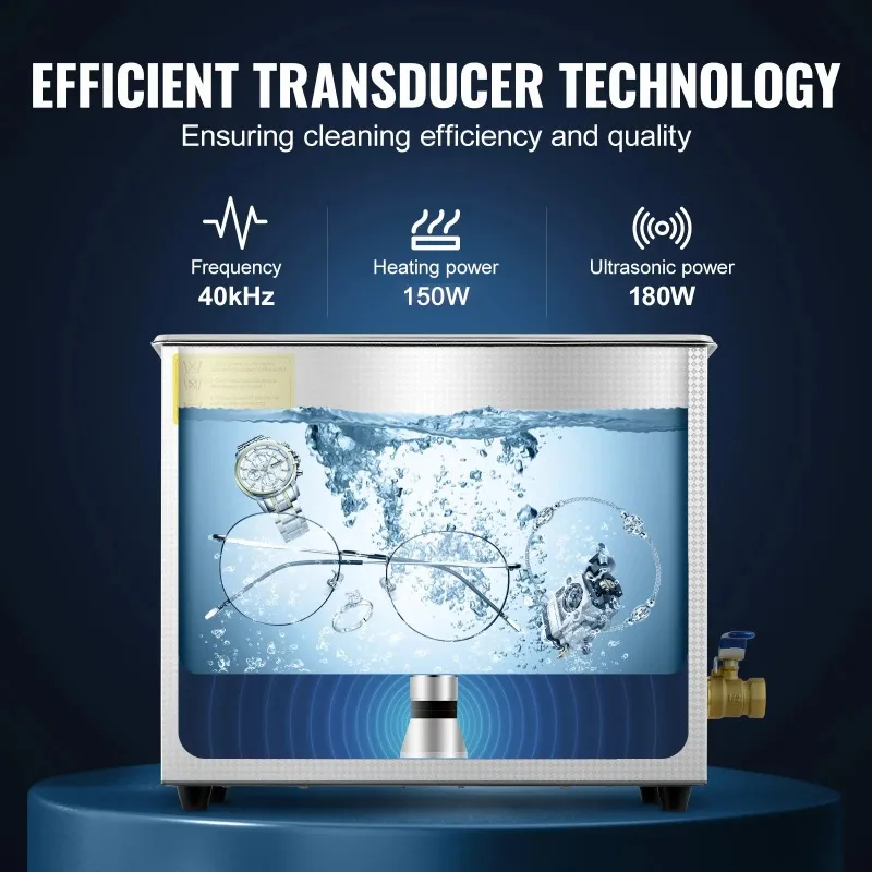 SIHAO Ultrasonic Cleaner Machine, 6L Stainless Steel Ultrasonic Cleaning Machine, with Digital Heater Timer, Jewelry Cleaning