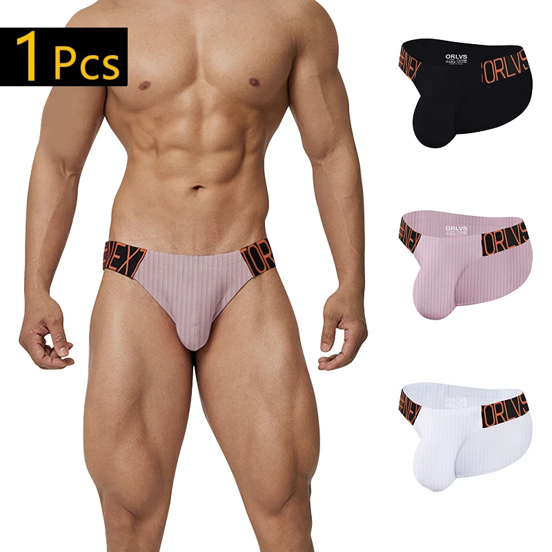 ORLVS Men\'s Underwear Pure Cotton Pit Cloth Trendy Sexy Pants Low Waist Hip Lift Close-fitting Male\'s Wide Belt High Slit Briefs