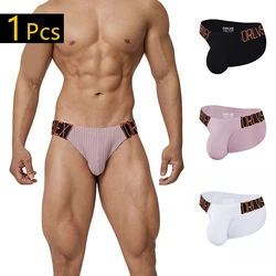 ORLVS Men's Underwear Pure Cotton Pit Cloth Trendy Sexy Pants Low Waist Hip Lift Close-fitting Male's Wide Belt High Slit Briefs