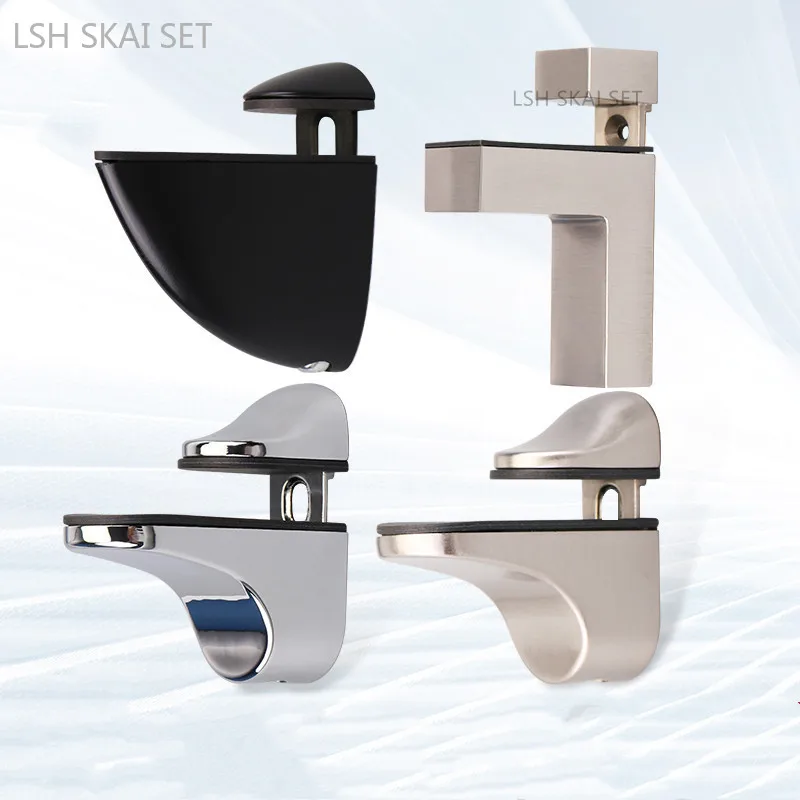 2Pcs Adjustable Wood/Glass Shelf Bracket Wall Mount Zinc Alloy Holder Hinge Anti-Slip Support Glass Clamp Bathroom Hardware