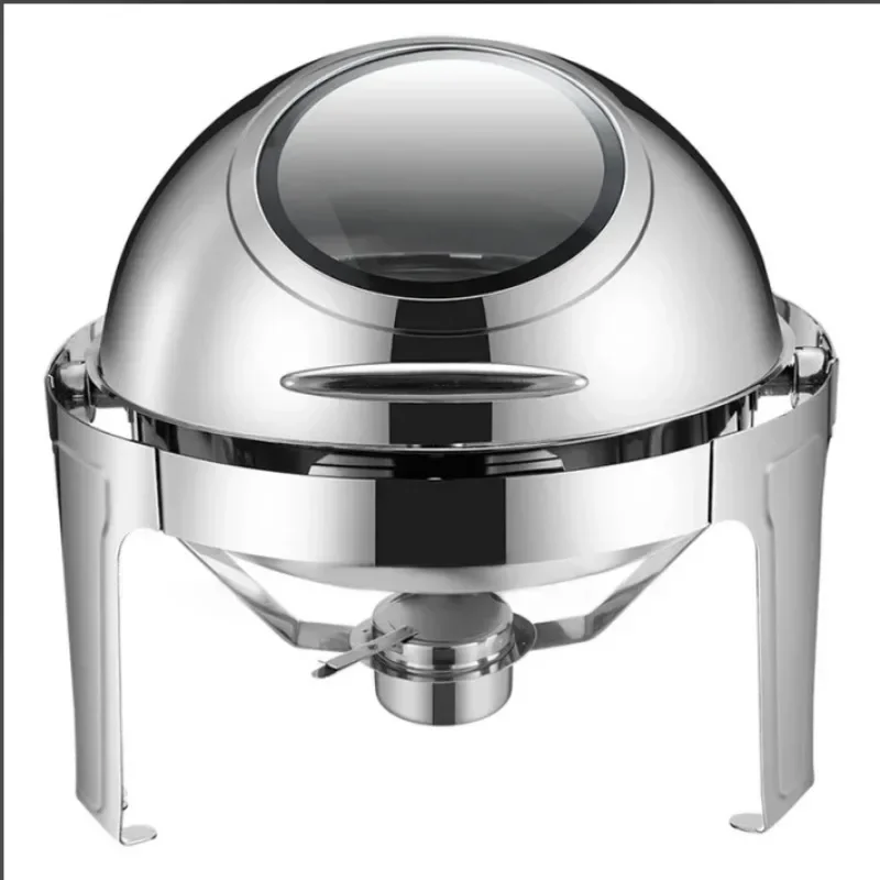 6L Large Roll Top Round Dining Silver Chafing Dish Food Warmer，Hotel Large Stainless Steel Gold Hot Pot