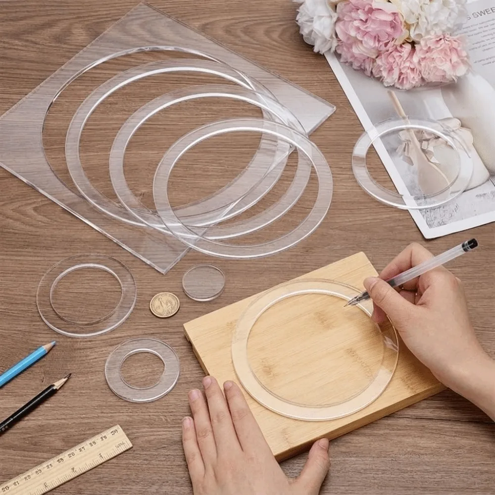 9Pcs Transparent Acrylic Router Template Set Round/Square Tracing Guides Ring Quilting Template Durable Cutting Guide