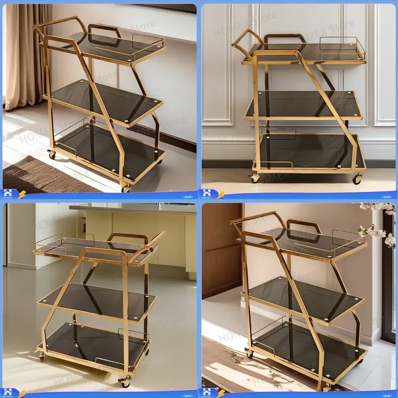 3 Tier Stainless Steel Serving Cart Mobile Kitchen Trolley Food Delivery Rack Hotel Restaurant Wine Storage Shelf Utility