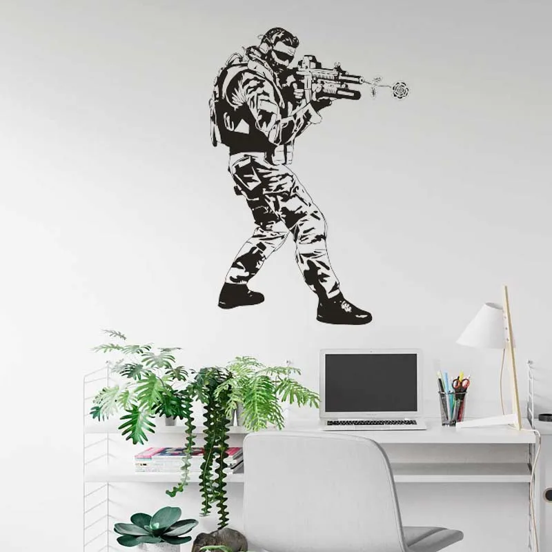 Decal Rifle Soilder Wall Sticker Military Assault Weapon Gun Police Army Vinyl Murals For Room Decoration