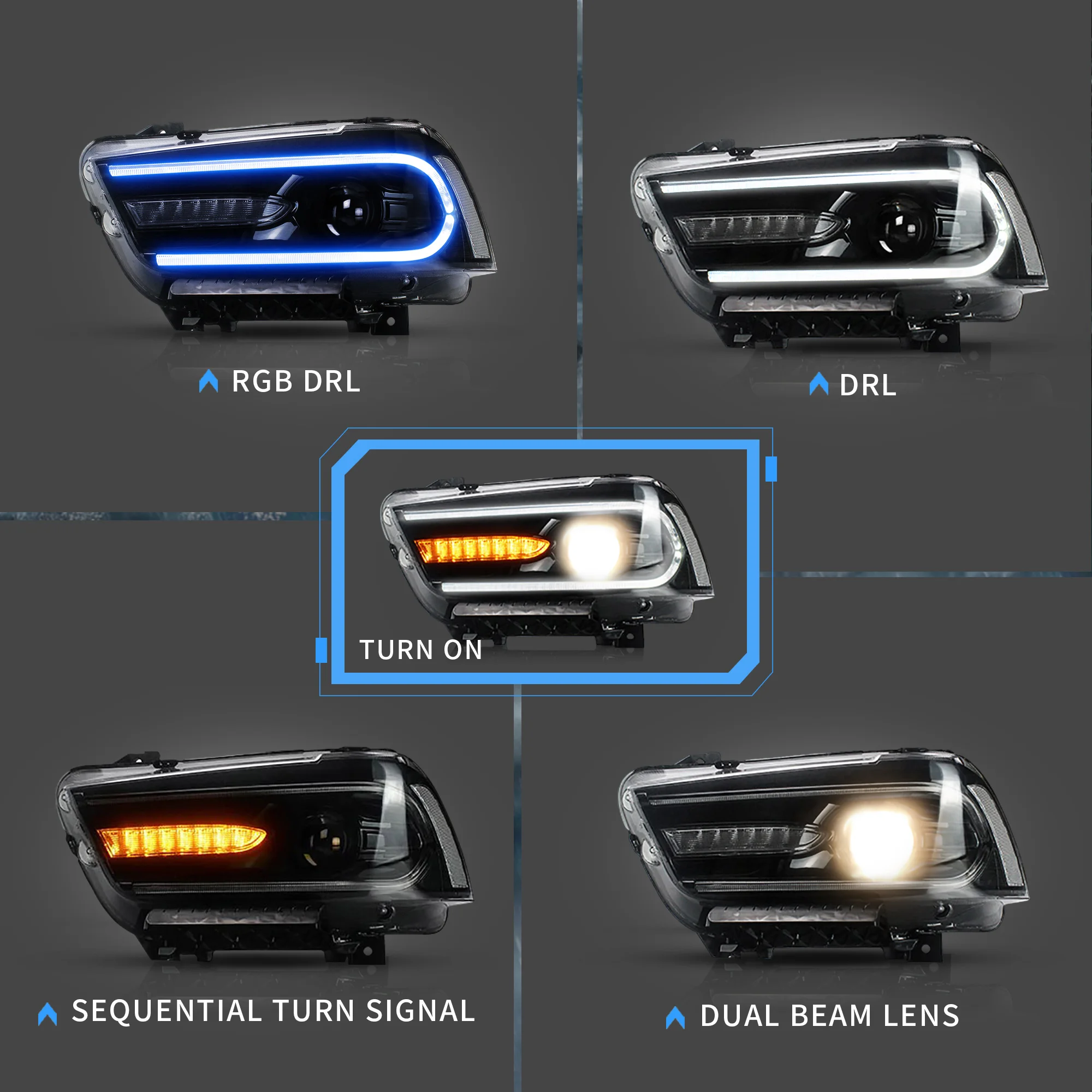 Suitable for Dodge Charger LD Front Projector Headlight Fit 2011-2014, Plug-and-Play Installation Without Wiring Modification