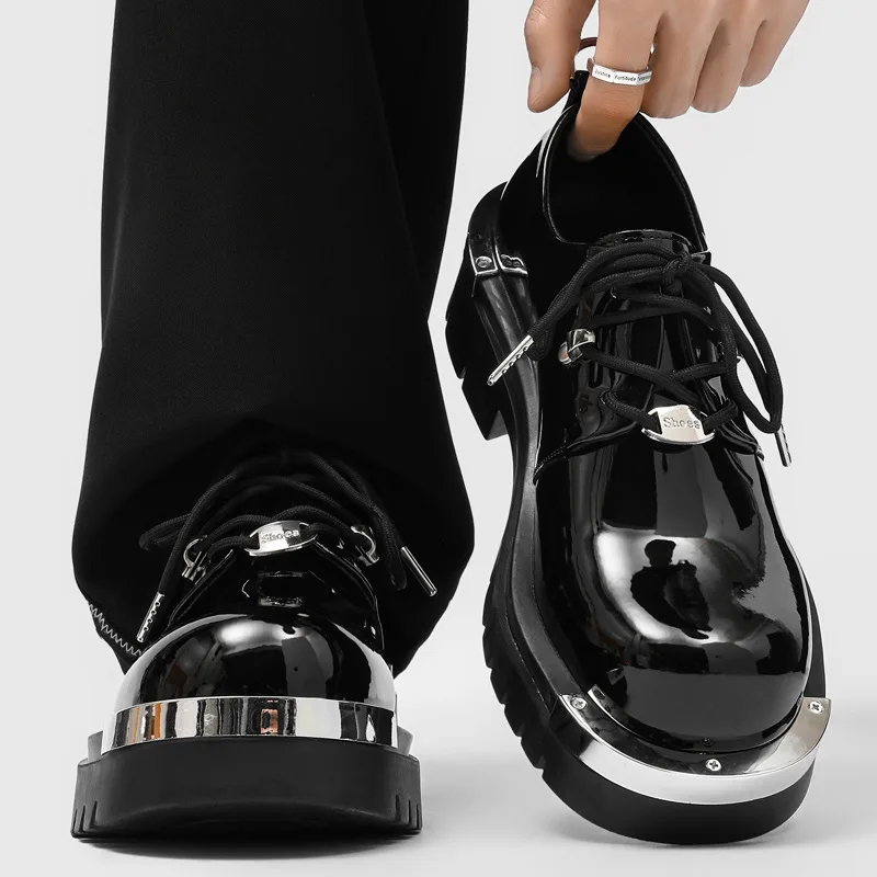 men fashion wedding party patent leather shoes lace-up derby shoe designer platform sneakers gentleman breathable cool footwear