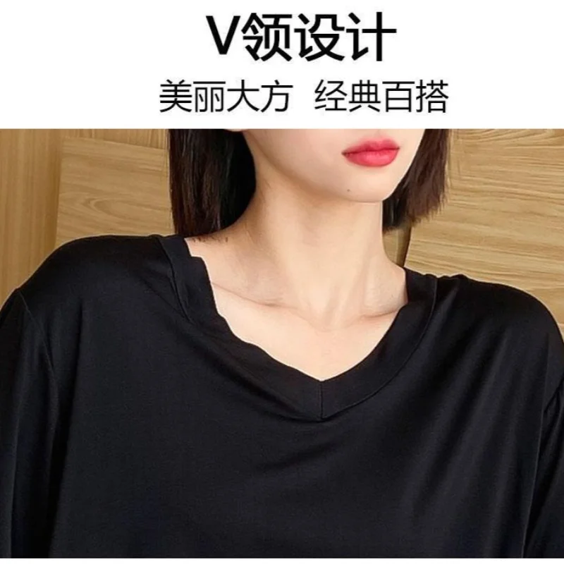 150kg Extra Large Size Summer Loose Home Dress with Pocket Thin V-neck Short Sleeved Pajamas Solid Long Loungewear Plus Size 3XL