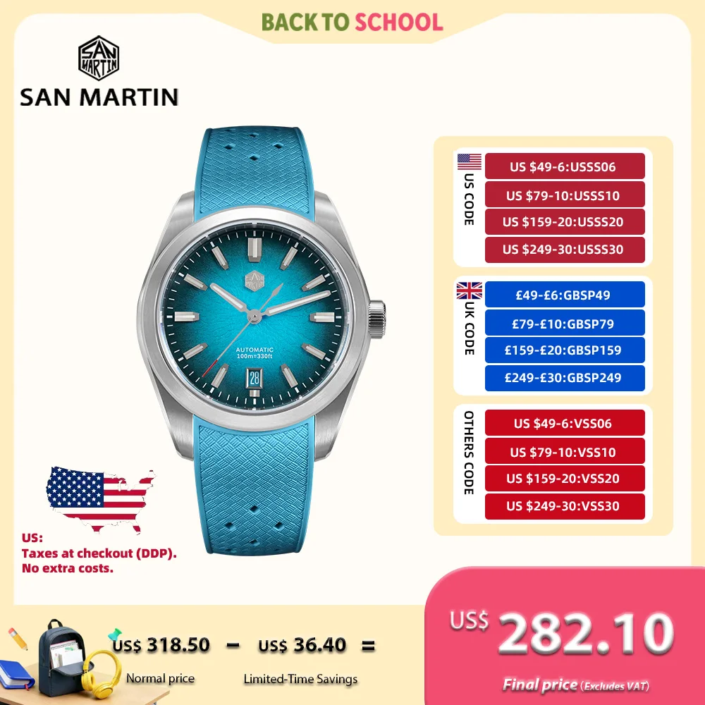 

Мужские деловые часы San Martin, 36/39/42 мм, вдохновленный JianZhan, 9015, изогнутый резиновый ремешок из FKM, сапфировый ремешок, светящийся SN0144GS/X/L