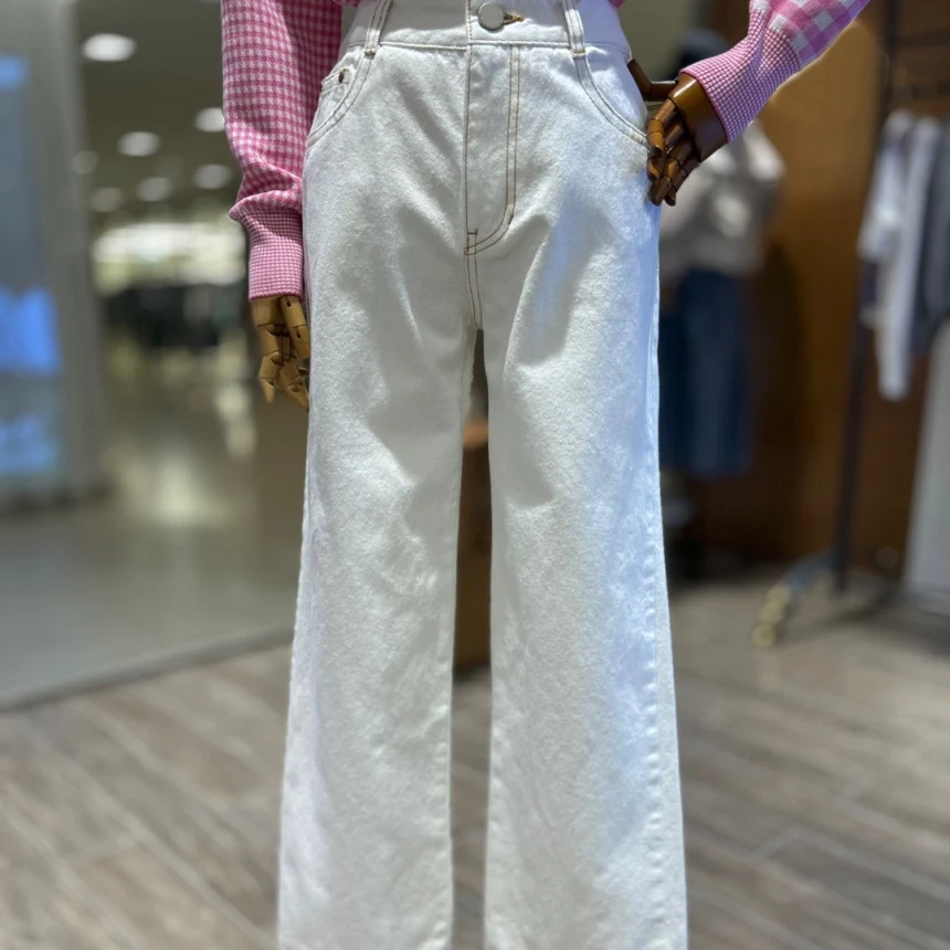 Deep Blue High Waist Straight Leg Retro Denim Jeans Commute Sle Wide Leg Pants Spring Summer Loose Fit Long Zipper Closure