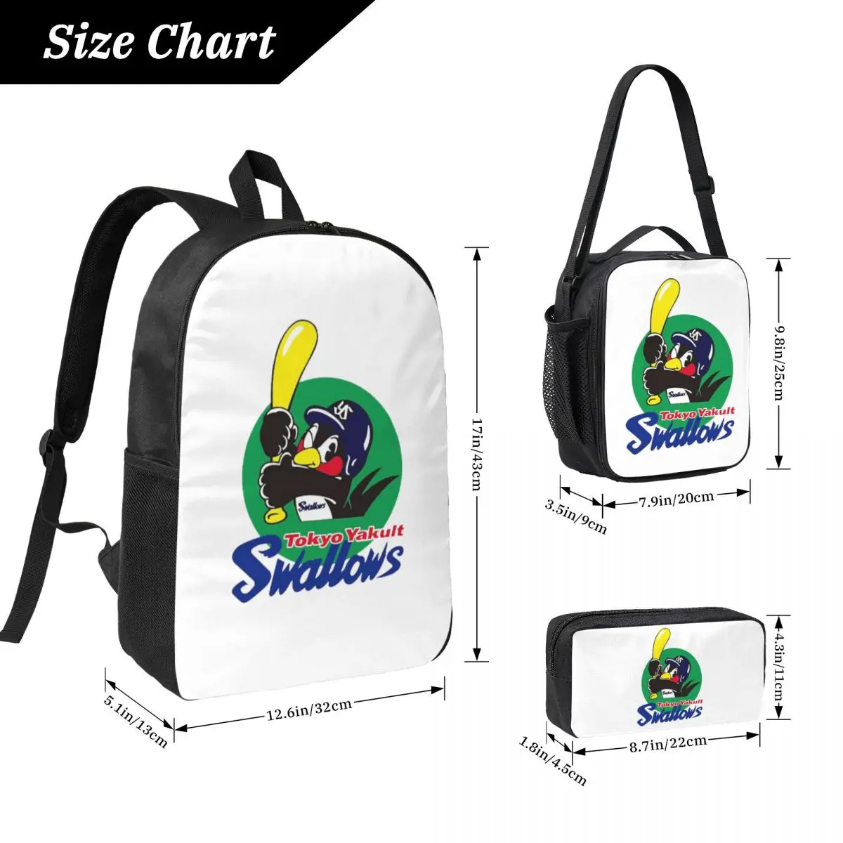 Tokyo Yakult Swallows Backpack Student Boys Girls BookBag School Bag Laptop Shoulder Bags 3ps Insulated Lunch Bag Pencil Case