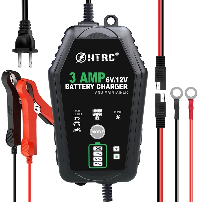 

HTRC 6V 12V 3A Fully Automatic Smart Pulse Battery Repair Charger For Car Motorcycle Lithium Lifepo4 Lead-Acid Battery