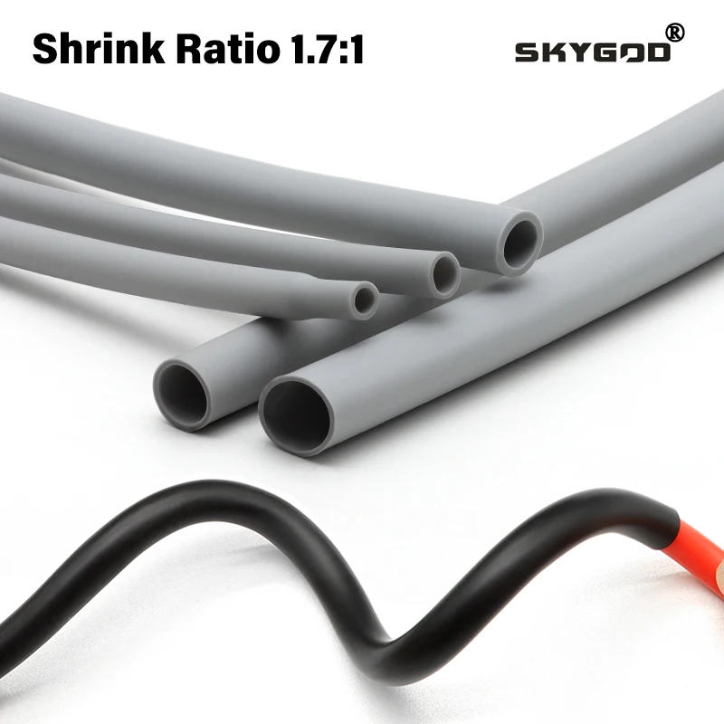 Black Grey 0.8mm ~ 30mm 1.7:1 Shrink Ratio Shrinkable Tube High Temperature Silicone Insulated Sleeve Wire Cable Protection Wrap
