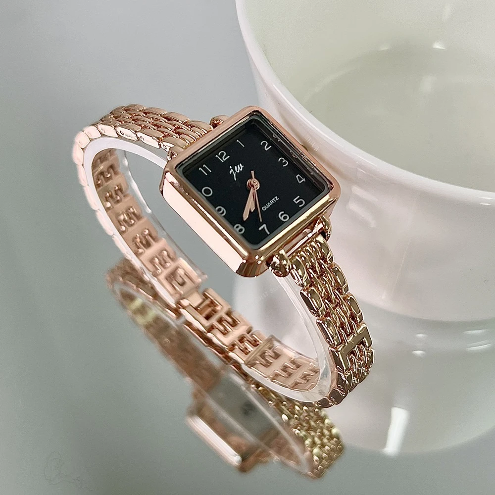 أنيقة مربع فاخر الفضة معدن المرأة سوار العلامة التجارية الأعلى كريستال كوارتز ساعة معصم موضة السيدات ساعة Relogio Feminino