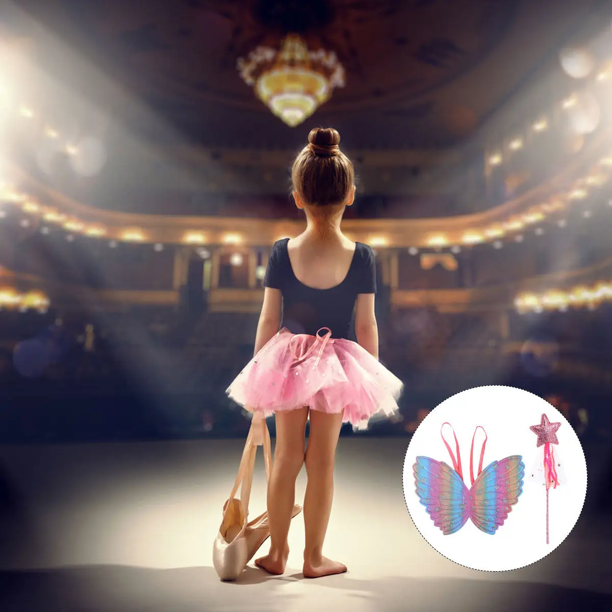 2Pcs Colorful Butterfly Wings Lovely Performance Clothes Adorable Kids Stage Costume Pink Stylish Fairy Wand Stage Clothes