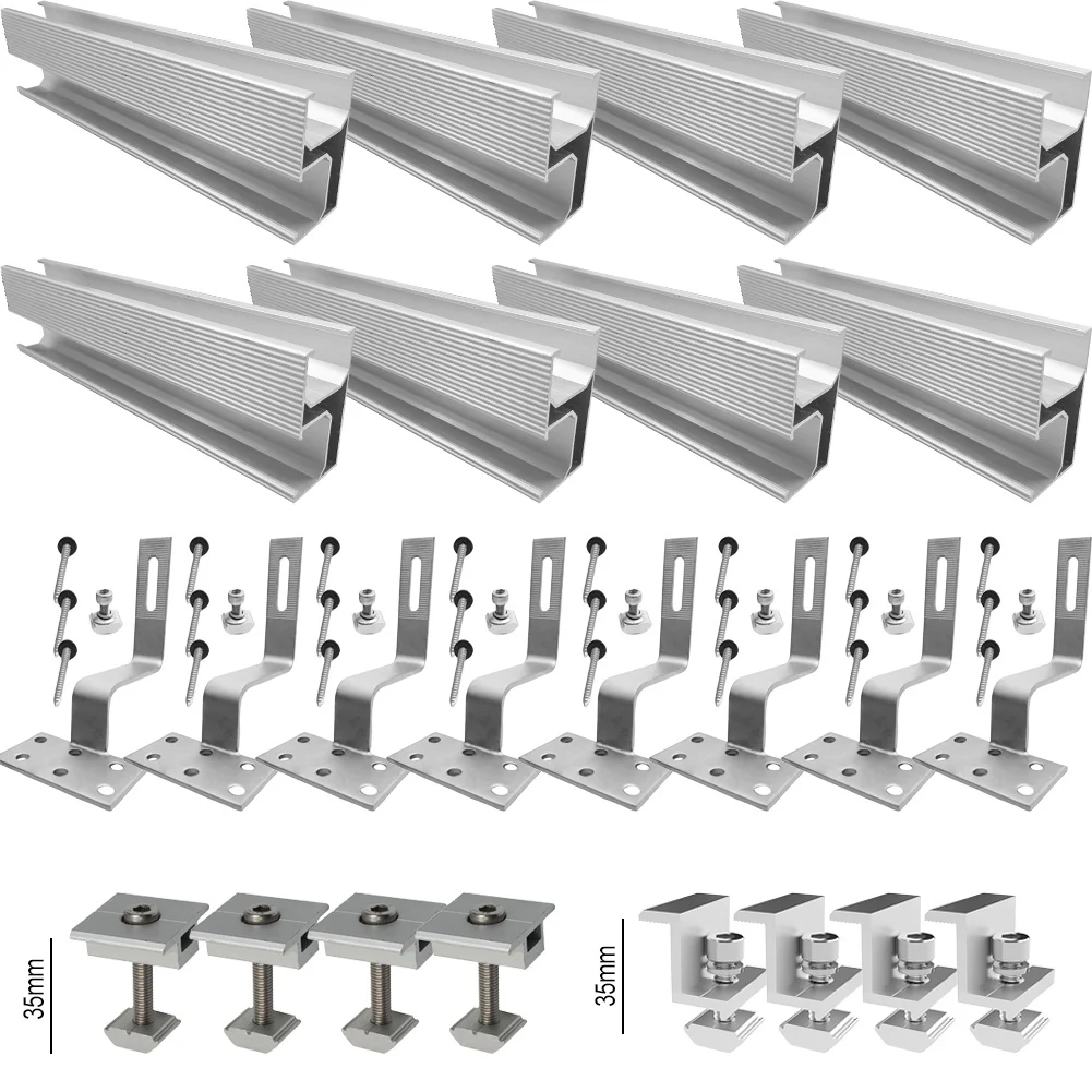 Imagem -05 - Módulo Solar Suporte Trilho de Montagem Telhado Rack Conjunto com End Clamp Gancho do Telhado Home Improvement Acessórios pv