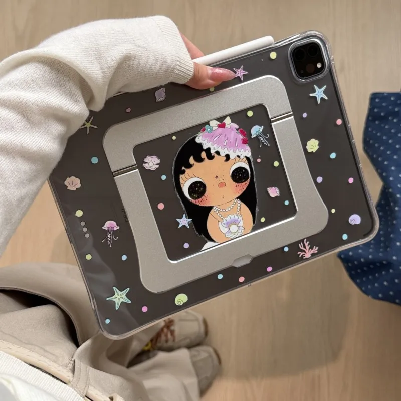 INS Style Cartoon Tablet Case Clear Rotating Stand for Pro Air 4 5 6 7 8 A16 A19 11