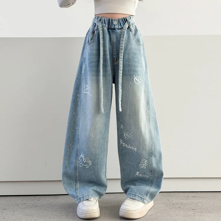 Long Jeans Childrens Long Pants Korean Loose Fit Straight Leg Trousers Kids Clothes Casual Fashion