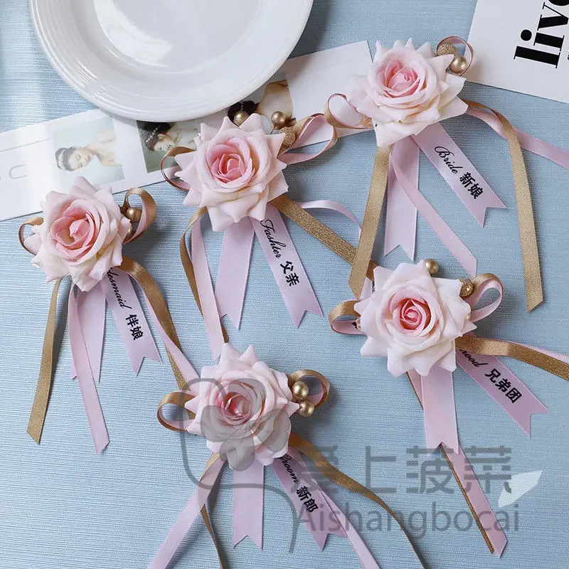 Wedding Gift Supplies Bridesmaid Flower,Bridesmaid Corsage Imitation Rose Bridegroom Bride Girlfriend Sister Group Brooch