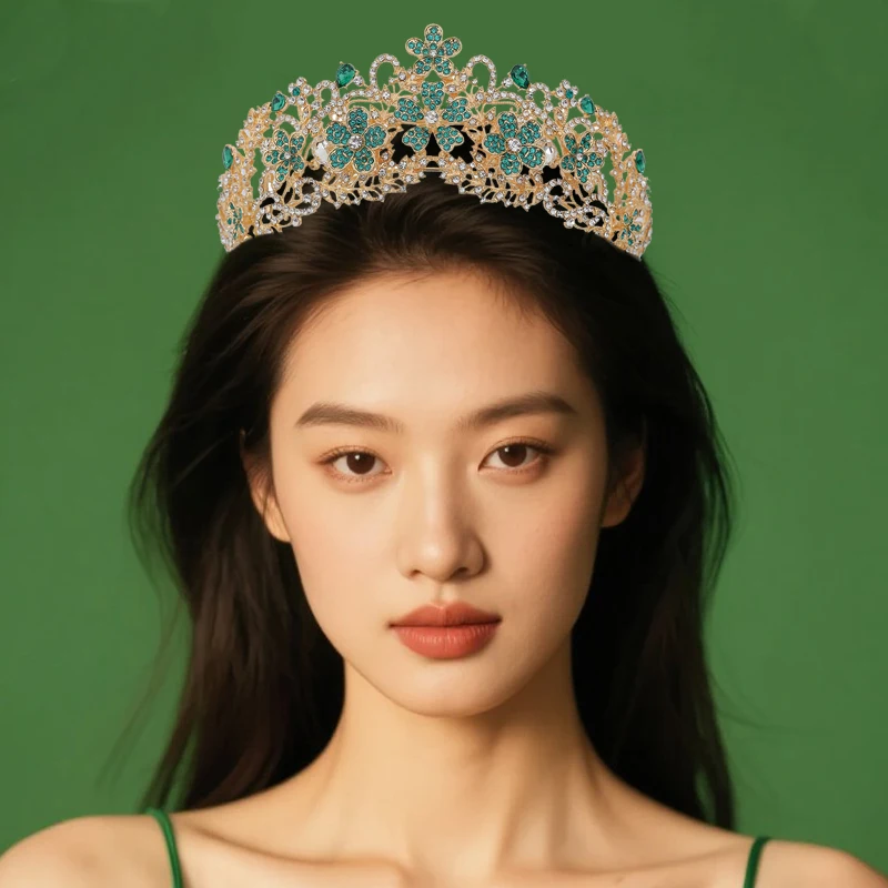

1PCS Elegant Luxury Queen Princess Crystal Flower Tiara Baroque Crown Women Wedding Party Hair Dress Jewelry Accessories