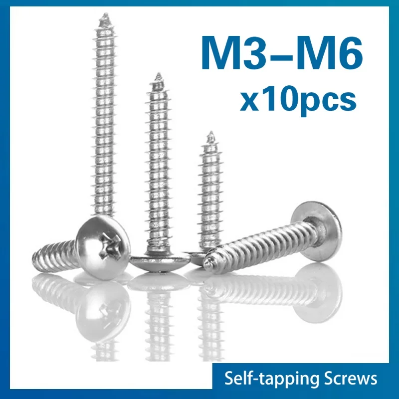 10pcs/lot Cross Recessed Truss Head Self-tapping Screw 304 Stainless Steel M2 M3 M 3.5 M4 M5 M6 Phillips Mushroom Head Screw