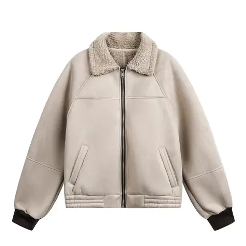 2025 Winter New Arrival American Casual Retro Suede Cotton Jacket with Thick Shearling Collar for Men and Women