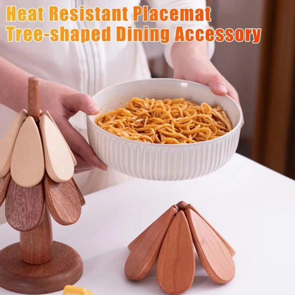 Heat Resistant Wooden Trivets Anti Scald Decorative Christmas Tree Potholder Set 3 Insulating Pads Reusable