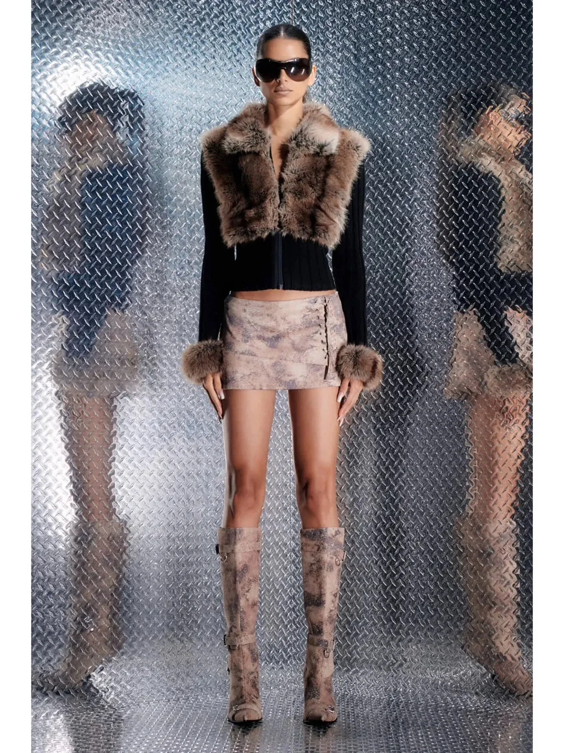 

IAMUBABAiia Thiened Fluffy Winter Fur Collar Slim Fit ort Coat Women's Original Design Premium Quali Ladies Jaet