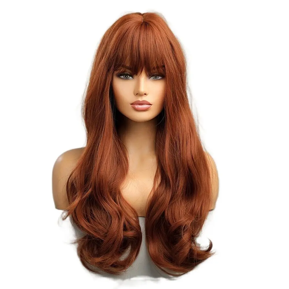 

Long Wavy Heat Resistant Synthetic Hair Copper Red Cosplay Wig With Fringe