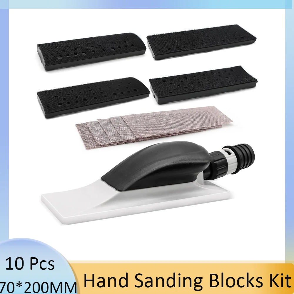 

70×200MM Multi-Hole Hand Sanding Block Kit 10Pcs Dust Extraction Grip Face Block for Dust-Free Wood Polishing Car Detailing