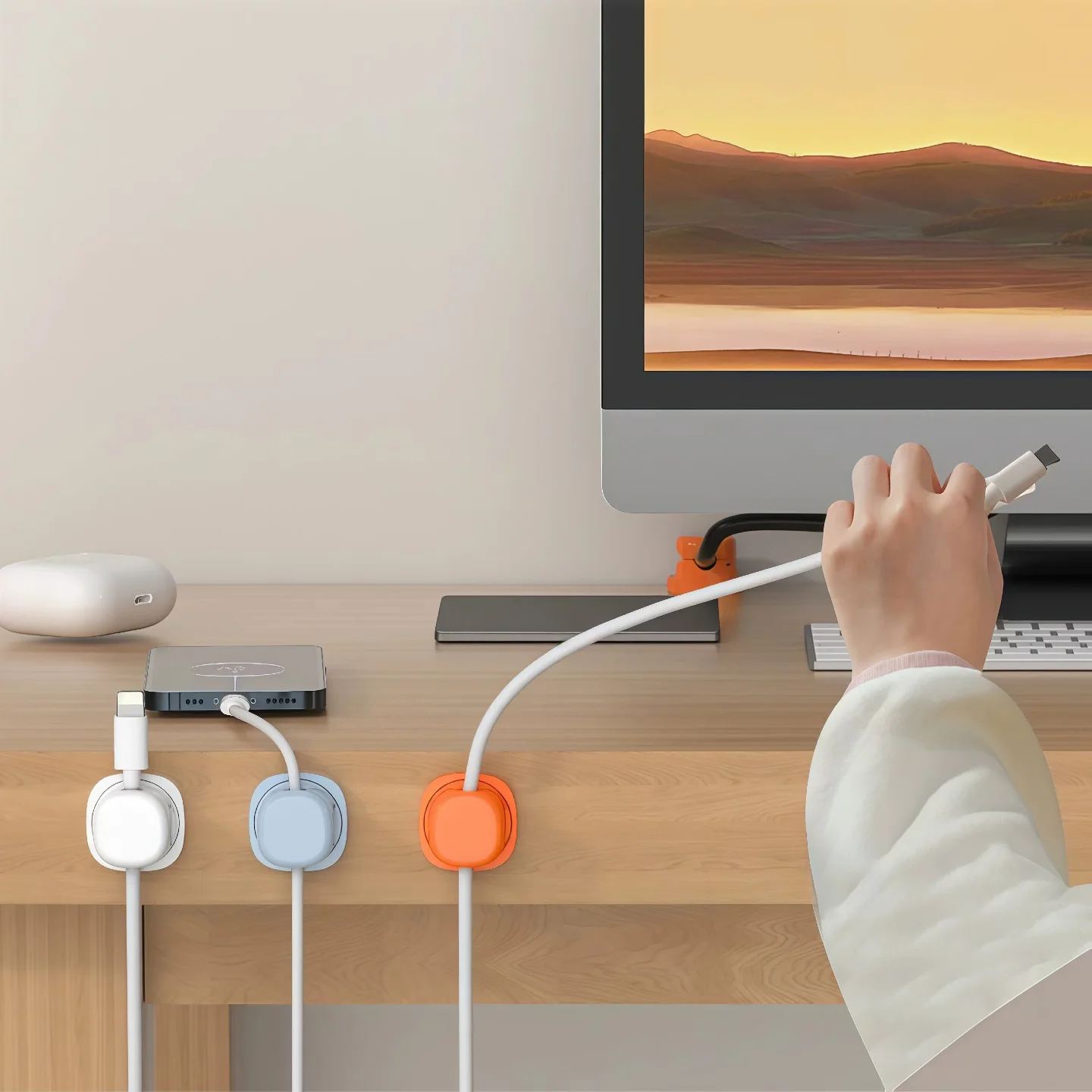 3-Pack Rotatable Cable Organizer, Desktop Cable Management Holder, Charging Cord Clip, Spring-Loaded Cable Clip