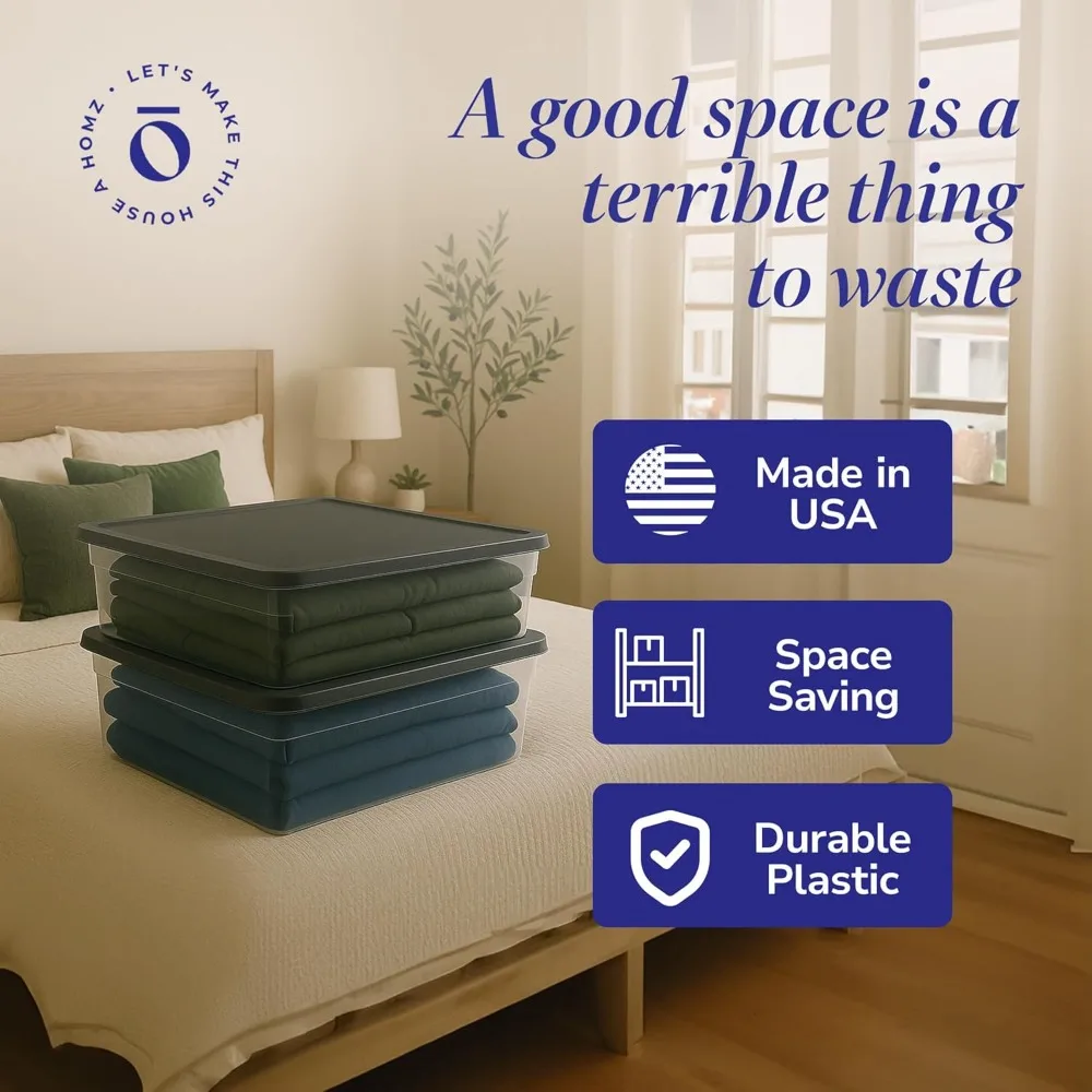 

2 упаковки прозрачных пластиковых контейнеров для хранения с крышками, штабелируемые органайзеры на 28 литров для домашнего офиса, гаража