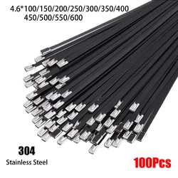 100Pcs 304#Stainless Steel Metal Black Cable Ties Self-locking High Temperature Resistance Oxidation Resistance 4.6mm Ties
