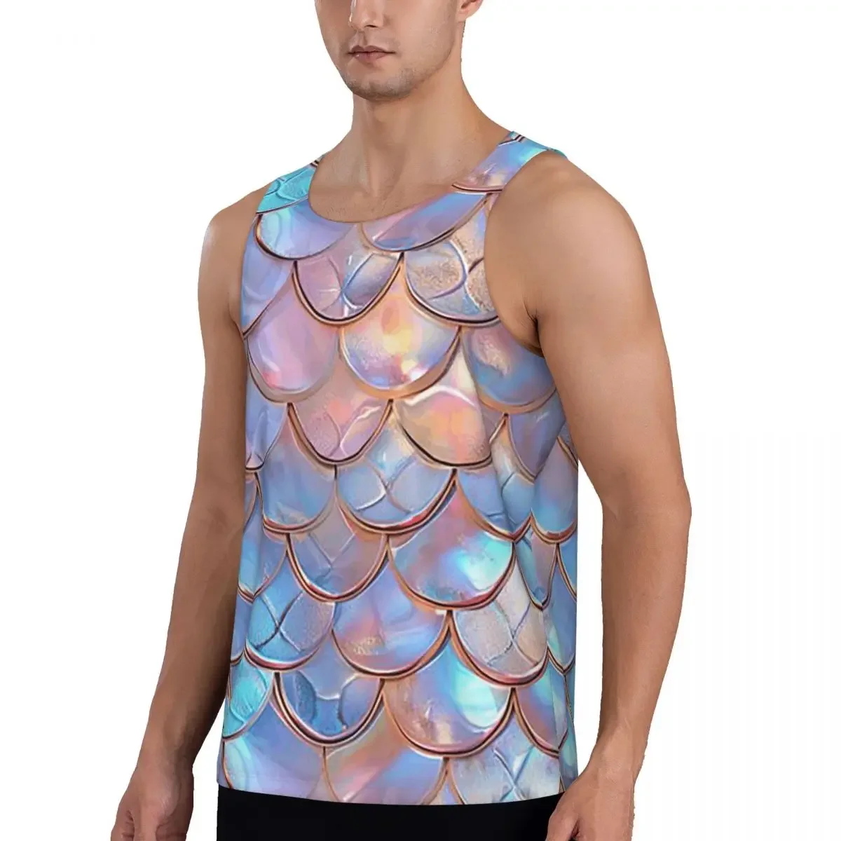 Quick Dry Mermaid Fish Scale Gym Tank Muscle Sleeveless Shirt Bodybuilding Breathable Vest