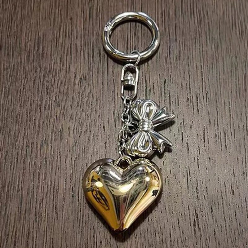 Vintage Love Heart Bowknot Keychain para Meninas, Y2K Bow Keyring, Car Chaveiro, Bag Pendant, Fone de ouvido Case Hanging Decoração