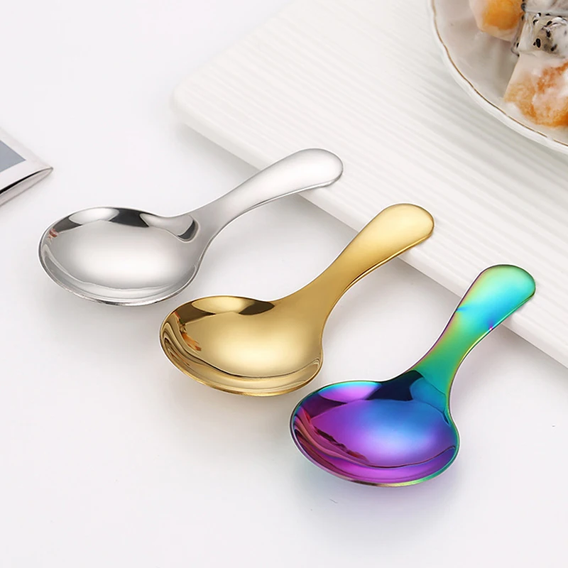Stainless Steel Spoon Short Handle Gold Ice Cream Tea Coffee Spoon Kids Spoon Kitchen Condiment Spice Scoop Kitchen Tool