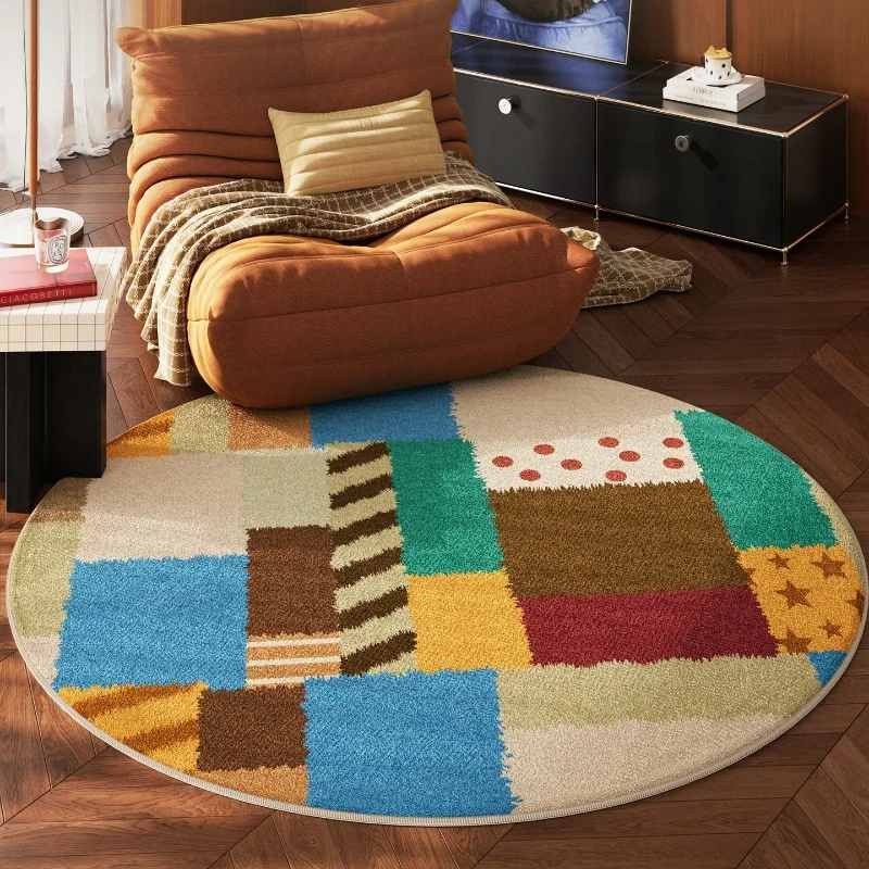 Retro Style Bedroom Decor Round Carpet Home Thick Plush Rug Dopamine Color Carpets for Living Room Fluffy Soft Lounge Floor Mat