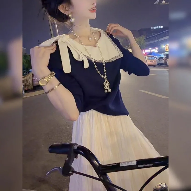 

Женская одежда, осенне-зимний простой элегантный вязаный женский однотонный расклешенный свитер с вышивкой, тонкий свитер, пуловеры