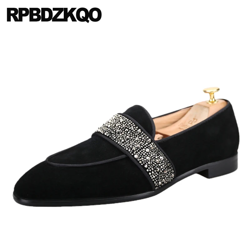 

Party Diamond Loafers Nubuck Jewel 47 Square Toe Dress Rhinestone Slip On Flats Men 13 Shoes Crystal Large Size Smoking Slippers