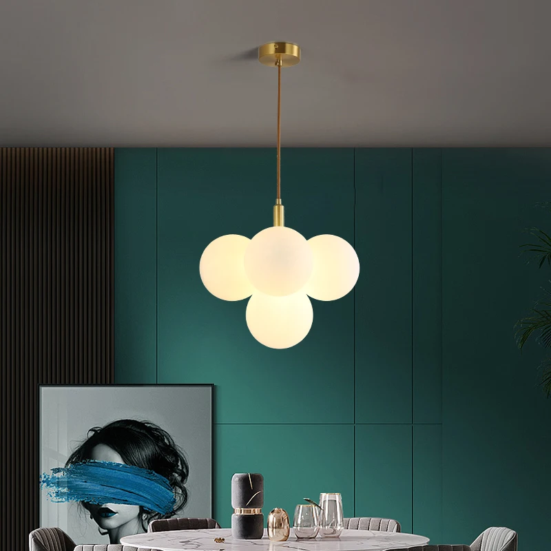 2026 New Model Copper Pendant Lights Glass Sphere Atmosphere Suspension Luminair Restaurant Homestay Bedhead Corridor Chandelier