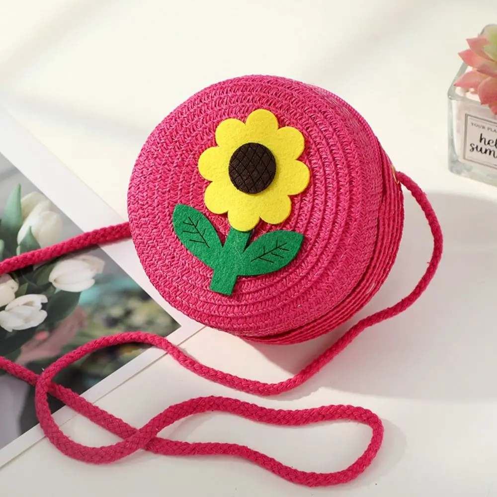 New Straw Crossbody Bag Flower Small Coin Purse Shoulder Bag Kids Girls