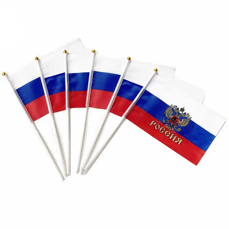 

10 Pack Russian Flag Russia Banner 14x21cm Polyester Printed Mini Stick Russians Flags With Flagpoles For Decoration Celebration