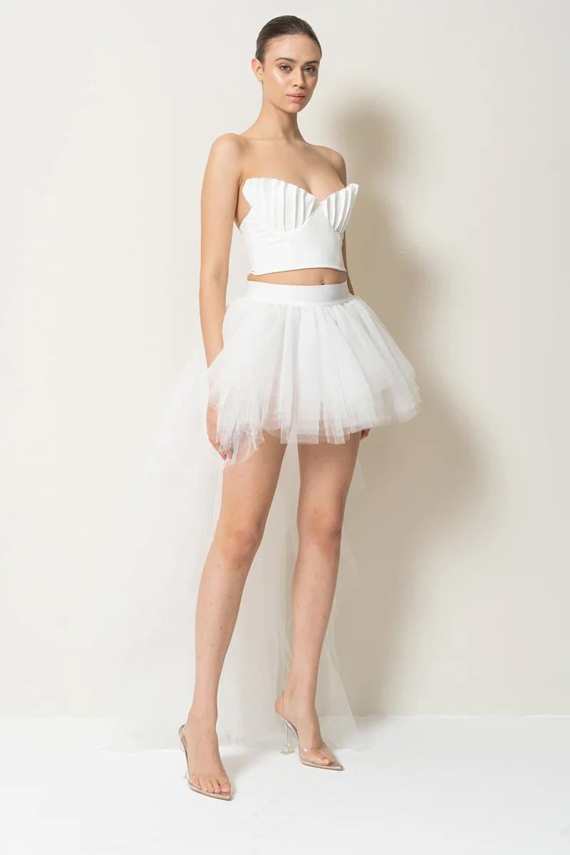 BABYONLINE rok dalam pengantin perempuan rok Tule panjang krem menarik lingkar pinggang, rok TUTU Cocktail gelombang dewasa