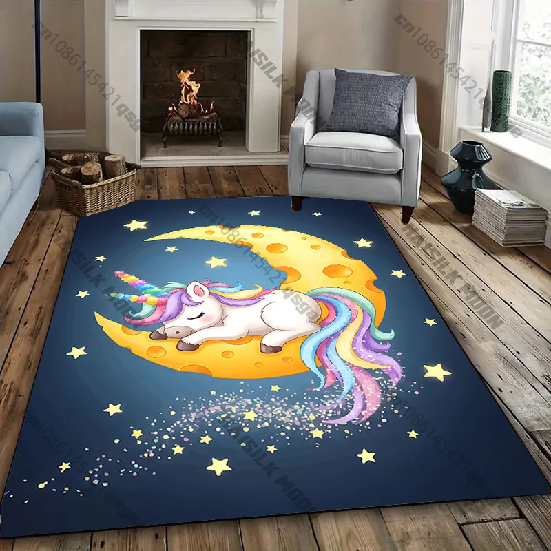 Unicorn Sleeping on Crescent Moon  living room bedroom sofa decor carpet, Luxury gift mat