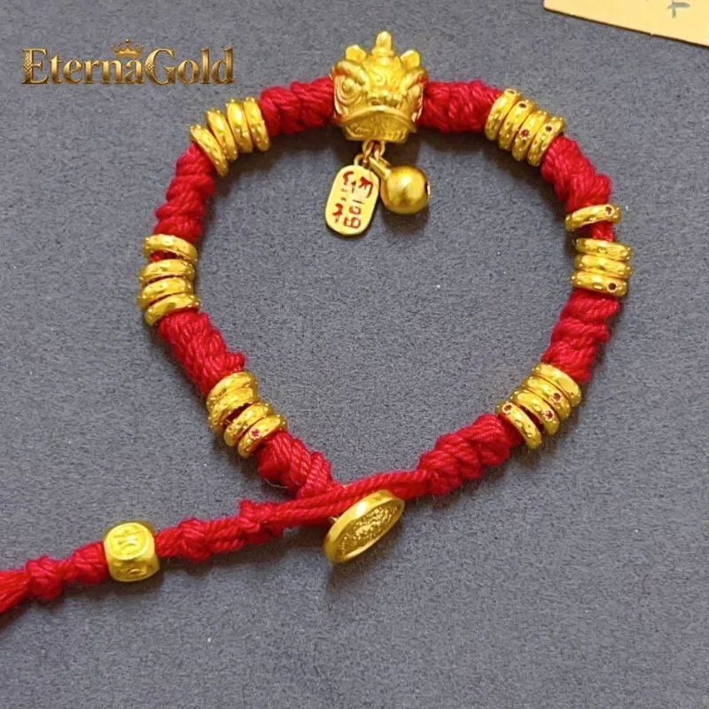 

EternaGold: Роскошный модный браслет из настоящего золота 9999 пробы (24K) с красной нитью и львиным мотивом, высококлассный дизайн, DIY-диск, браслет из красной нити.