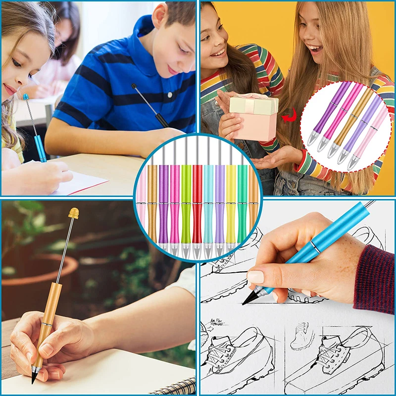 13Pcs Bead Pencils+60Pcs Pencil Tips Beadable Forever Pencil Unlimited Writing Pencils For Writing Art Sketch Stationery