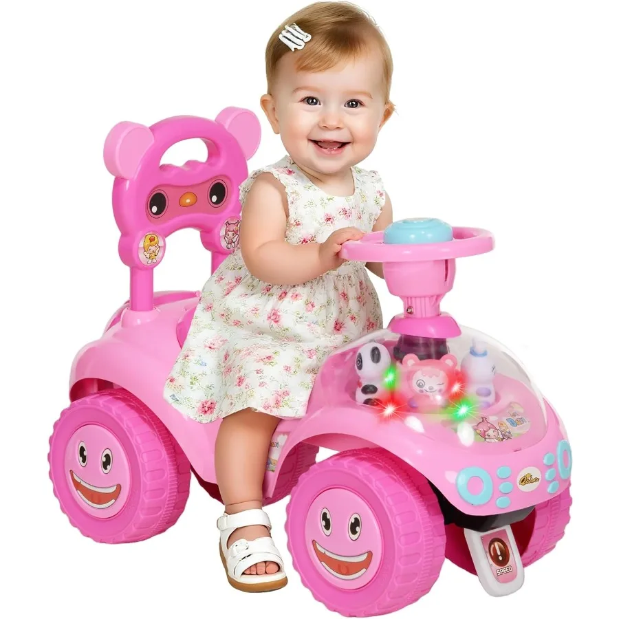 รถขาไถสำหรับเด็กเล็ก ขับเคลื่อนด้วยเท้า พร้อมแตร ไฟ ดนตรี พวงมาลัย ระบบป้องกันการถอยหลัง และที่เก็บของใต้เบาะ