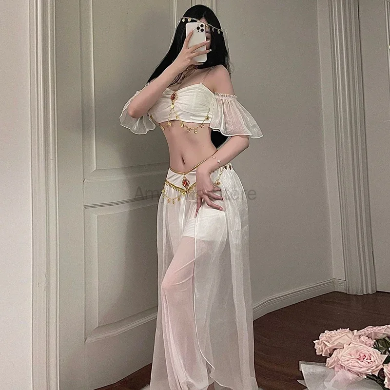 Costume cosplay di gioco di ruolo di lingerie di danza del ventre da donna sexy blu Set costume di danza indiana esotica Cleopatra