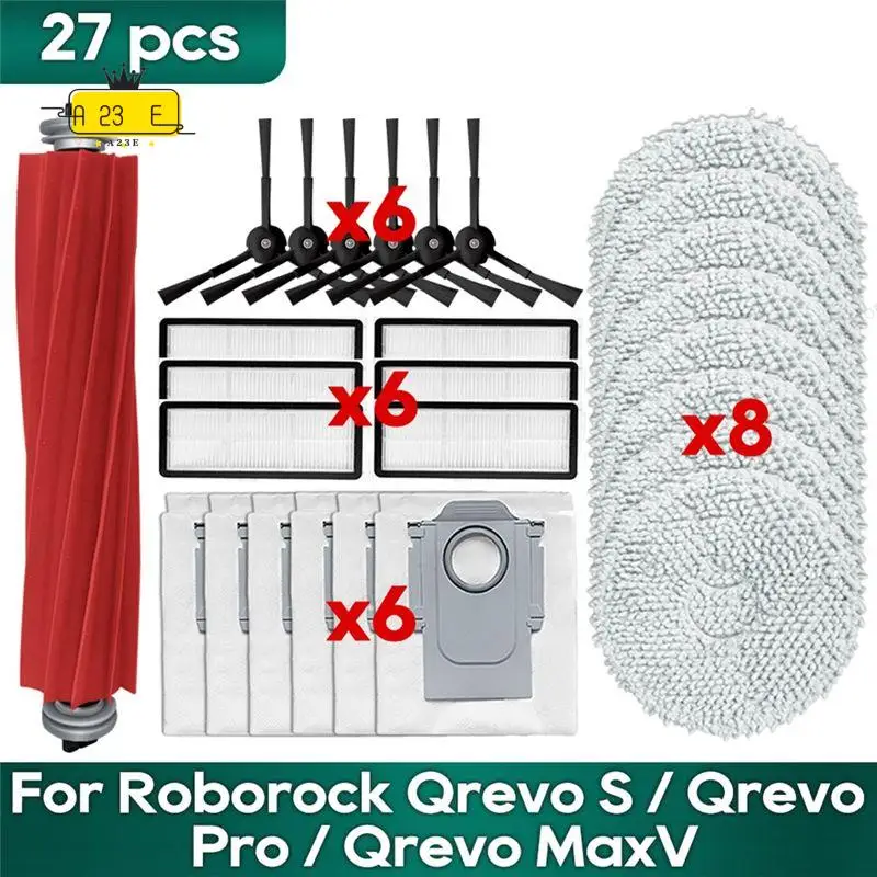 

A23E-Запчасти для роботов-пылесосов Roborock Qrevo Pro/ Qrevo Maxv/ Qrevo S: сменные насадки для влажной уборки, HEPA-фильтры, основные и боковые щетки